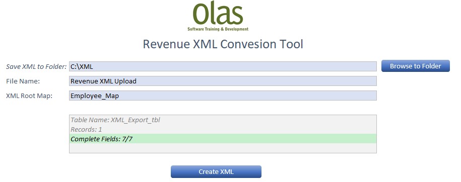 Sample screenshot of an XML Conversion Tool